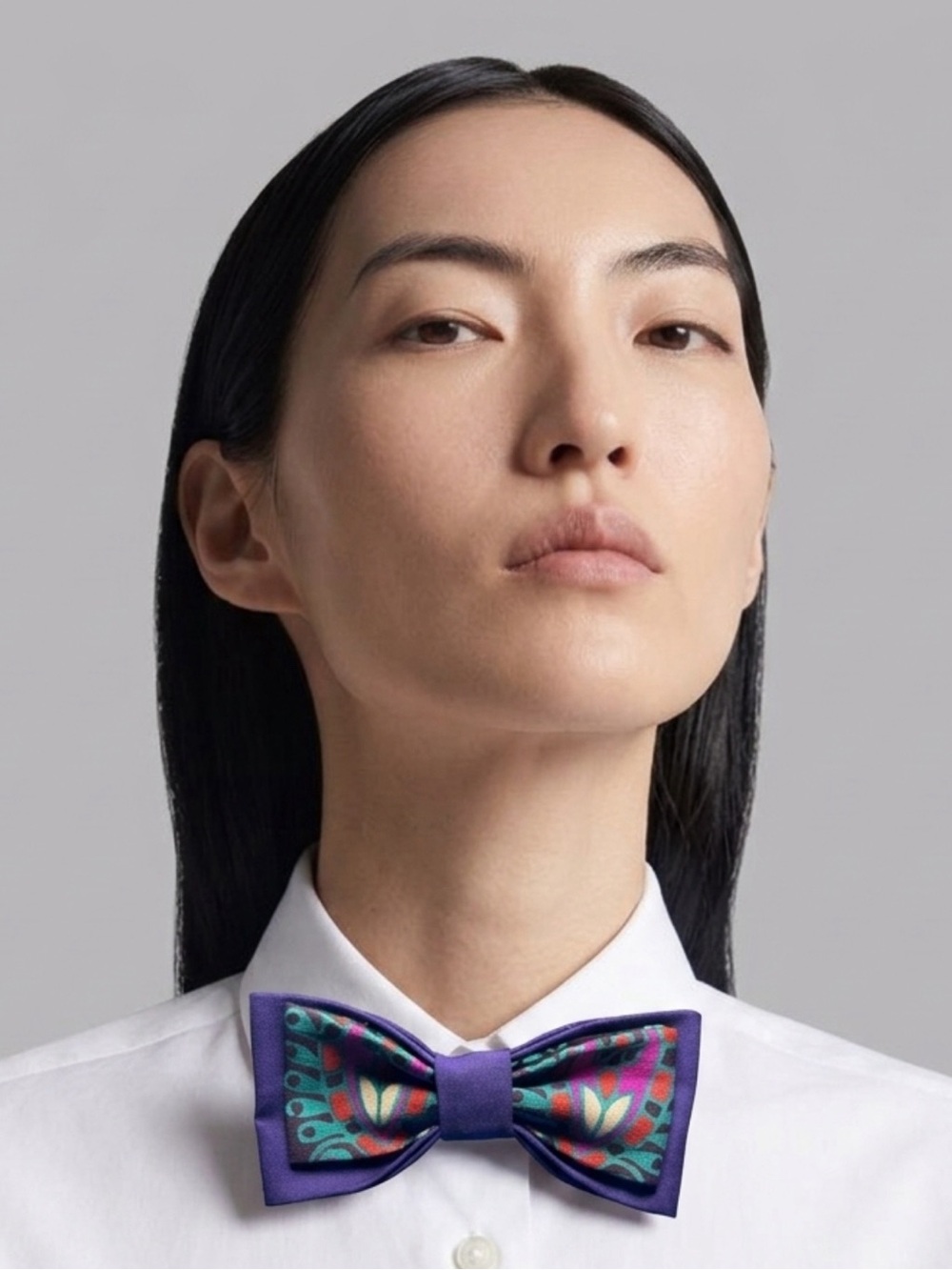 Hand Crafted Purple Floral Bow Tie with Multicolor Pattern
